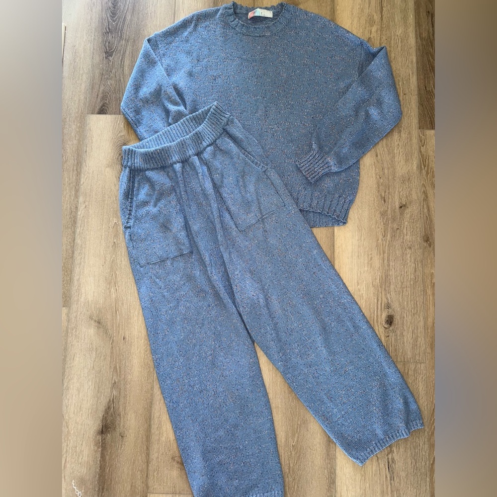 Free People Beach Blue Speckled Gio Knit Oversized 2 Piece Outfit Set Sweater XS